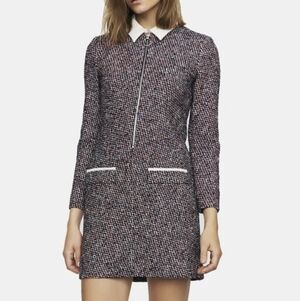 Maje Jacquard Courte Trapez Casual Tweed Collared Dress EU T1 = US Small